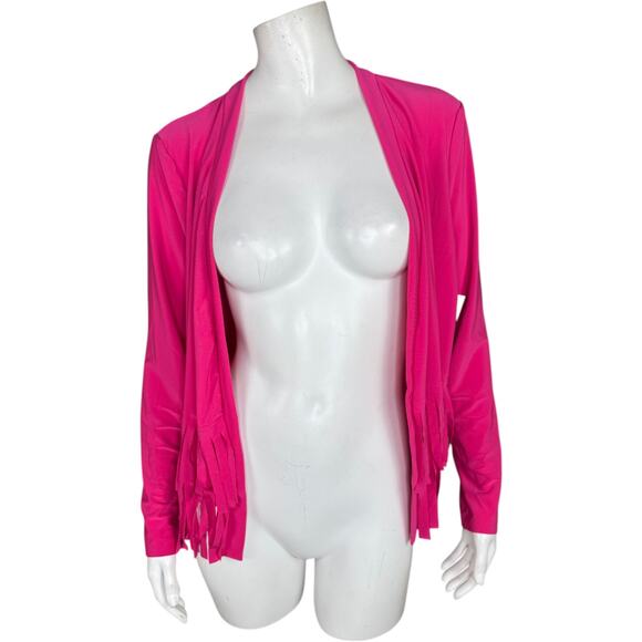 Attitudes by Renee Como Jersey Knit Fringe Cardigan Lipstick Pink X-Small NWT - Picture 1 of 15